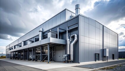 Fototapeta premium A modern manufacturing plant with metal exterior and large exhaust vents