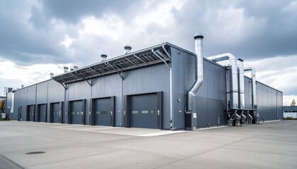 Fototapeta premium A modern manufacturing plant with metal exterior and large exhaust vents