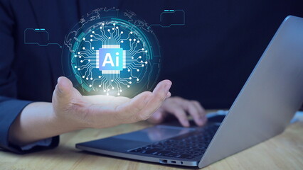 using technology smart robot AI, artificial intelligence by enter command prompt for generates...