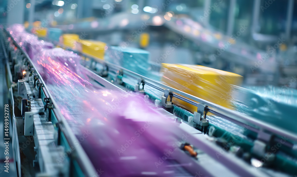 Aufkleber Automated food production line featuring conveyor belt technology for efficient processing.