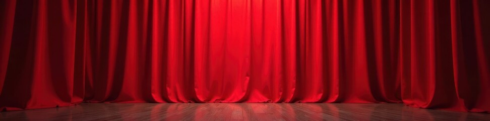 Repeating pattern of heavy red theatrical curtain, crimson, interior design