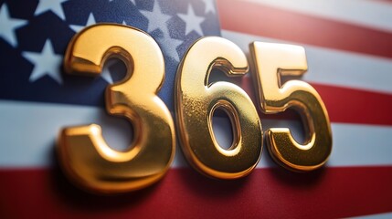 Golden number 365 stands prominently against waving American fla
