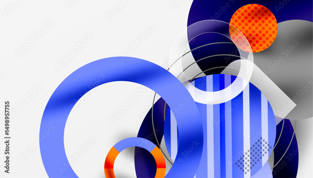 Leinwandbilder abstract composition featuring overlapping circles, lines, textures. blue dominates with orange acce