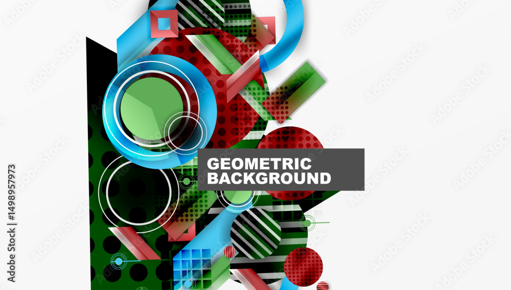 Poster abstract geometric composition. overlapping shapes, vibrant colors, dynamic design. modern illustrat