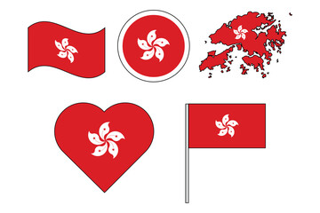 set of badges with flag of Hong Kong vector illustration