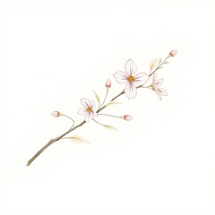 Naklejka premium Elegant illustration of a delicate flowering branch with soft pink blossoms and buds, set against a clean white background, highlighting natural beauty and artistry