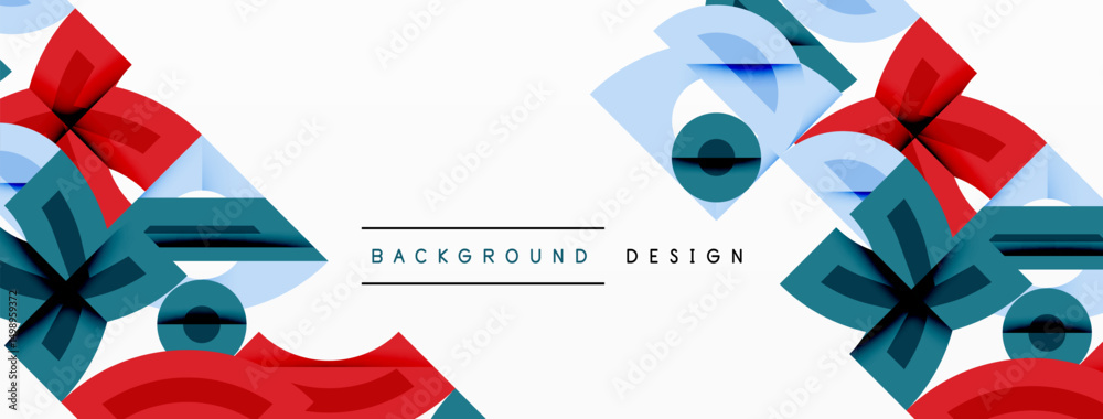 Aufkleber Abstract geometric shapes, red, teal, light blue. Minimalist design with layered elements, clean lines, modern aesthetic. Background features repeating patterns.