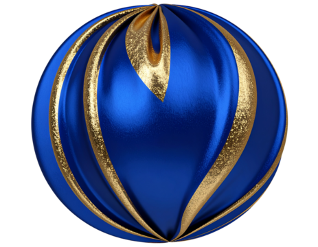 3D rendering of a blue and gold gradient color, flowing silk ball shape with isolated on a transparent background