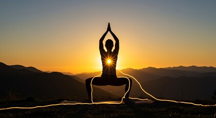 Sunset yoga silhouette embodies radiant serenity