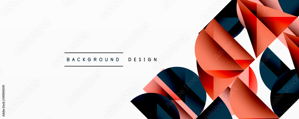 Poster Abstract geometric shapes, orange, blue, white. Modern design elements create dynamic visual texture. Minimalist style, clean lines.