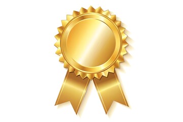 Gold colored award with a ribbon
