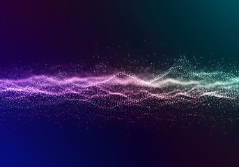 Abstract digital particle flow with vibrant colors, futuristic wave, data visualization concept.
