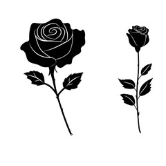 Set of black roses isolated flat vector spring summer flowers blooming stylized bloom