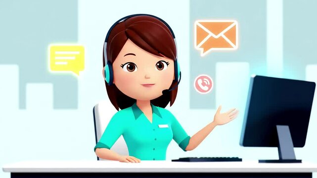 Friendly Cartoon Customer Support Agent Ready to Help