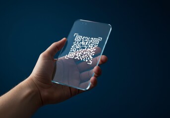 Holding Transparent Device Showing Qr Code on Dark Background