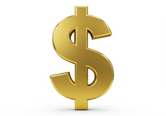 3D Illustration of Golden dollar sign isolated on white background representing wealth and finance