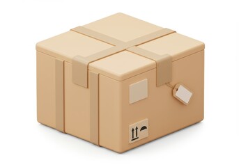 Fototapeta premium 3D Illustration of Cardboard box with tape and tag isolated on white background