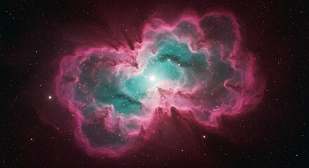 A vivid cosmic vista, showcasing a vibrant nebula, with hues of teal and pink, within a sea of stars