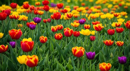 Colorful Tulip Flower in Field