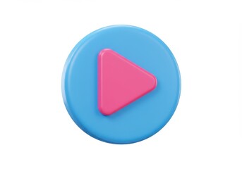 3D Illustration of Pink play button inside a blue circle isolated on white background