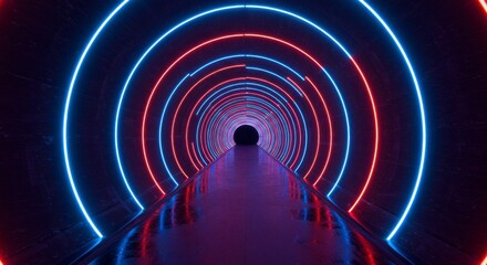 Naklejka premium Neon tunnel, futuristic, glowing circles