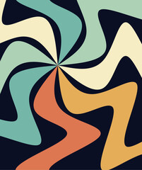 A swirling vertical pattern bursting with retro psychedelic colors and fluid shapes. Captures a trippy, kaleidoscopic 60s/70s aesthetic.