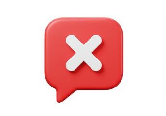 3D Illustration of Red speech bubble with white cross isolated on white background