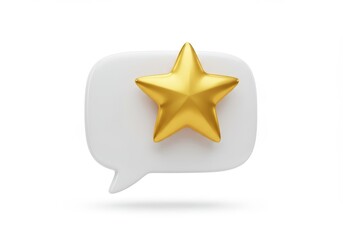 Obraz premium 3D Illustration of Golden star on white speech bubble isolated on white background