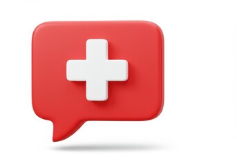 Fototapeta premium 3D Illustration of Red speech bubble with white cross isolated on white background