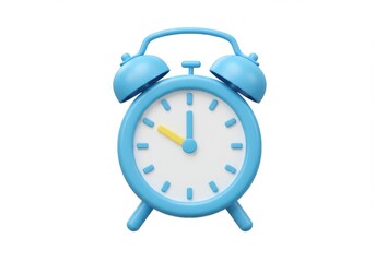 3D Illustration of Blue alarm clock with white face isolated on white background