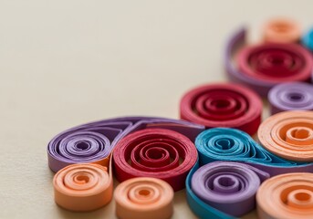 Colorful Paper Quilling Art Rolled Strips, Close-up, Decorative Craft, Abstract Design, Crafting, DIY Project