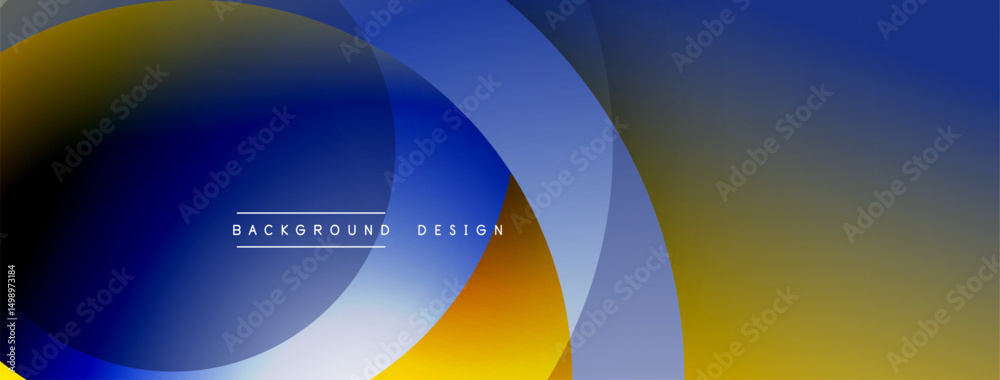 Leinwandbilder Abstract background features overlapping circles. Colors blendblue, yellow, white. Modern design evokes fluidity, depth. Simple text reads background design.