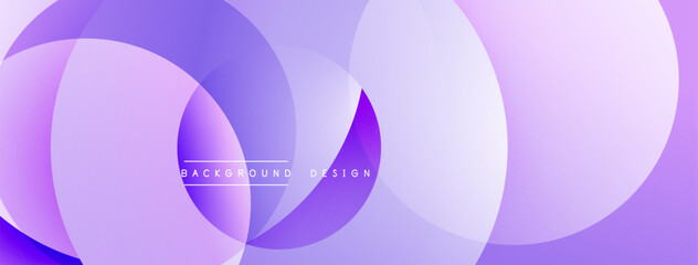 Abstract purple design. Overlapping circles create dynamic visual effect. Gradient shades offer modern aesthetic. Minimalist composition.