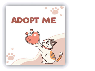 Adopt, don't shop! Creative square banner template. Naive illustration with young woman, who hugging her adopted dog with big heart on background. Flat style. Kawaii clip art with french bulldog.