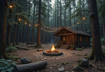 Burning candles illuminate a serene Japanese forest path, reflecting in the water beside an ancient stone lantern near a temple