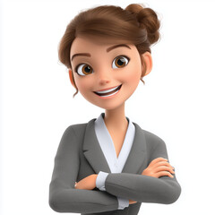 Confident Cartoon Business Woman Portrait , isolated on white background png