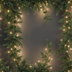 Elegant evergreen garland with twinkling lights, seamless repeat pattern ,  blue,  fir