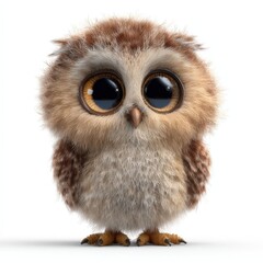 Naklejka premium Adorable Baby Owl with Big Eyes Cute Fluffy Brown Owllet Image