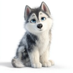 Fototapeta premium Adorable Husky Puppy Sitting on White Background Cute Cartoon Dog Pet Animal