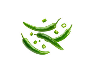 Fresh green hot chili peppers, isolated on white, are a healthy and spicy cooking ingredient