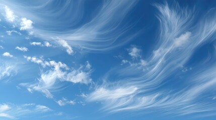 Ethereal Dance of Clouds: A captivating display of cirrus clouds, delicately brushed across a vibrant blue canvas, evoking a sense of tranquility and boundless freedom.