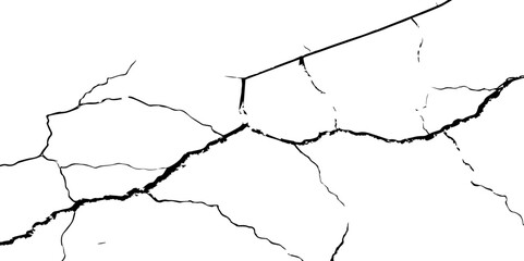 Vector Illustration of Cracked Ground Texture with Transparent Background – A Distressed Grunge Effect Featuring Natural Earth Line Patterns
