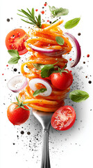 Pasta Spaghetti vegetable on a folk in white background. Popular italian food. AI Generative