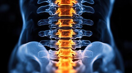 Spine pain; highlighted vertebrae
