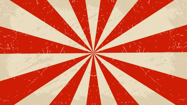 Seamless looping retro circus sunburst animation with red and white stripes. Vintage carnival background in abstract style.  

