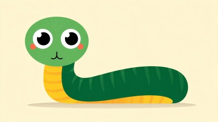 Fototapeta premium Kawaii Snake Character with Big Eyes and a Smiling Expression on a Simple Background