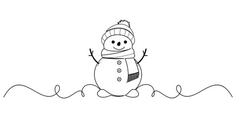 snowman christmas in line art style. element vector eps 10