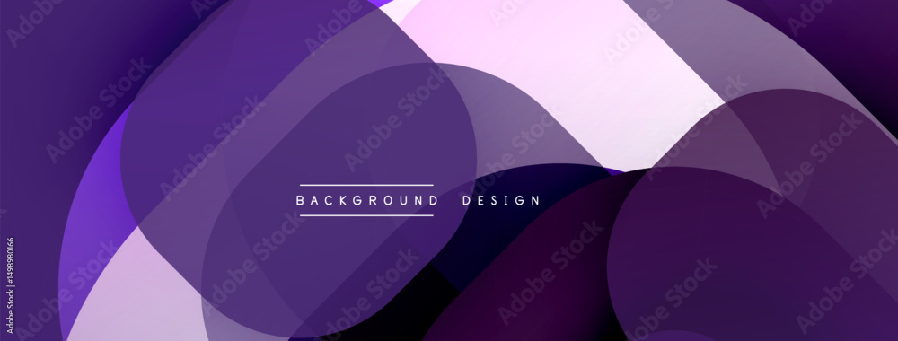 Poster Abstract purple design features overlapping rounded shapes. Modern, dynamic composition with gradient effects. Minimalist aesthetic.
