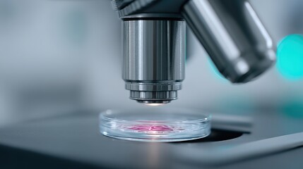 Scientist examining specimen with microscope in laboratory setting during daytime. Bioterrorism / Disaster Education and Awareness Month