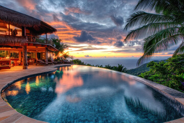 Obraz premium Tropical Resort Sunset by the Water